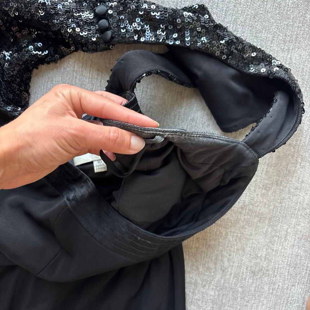 Badgley Mischka Black Sequin Cutout Evening Gown - Picture 5 of 6